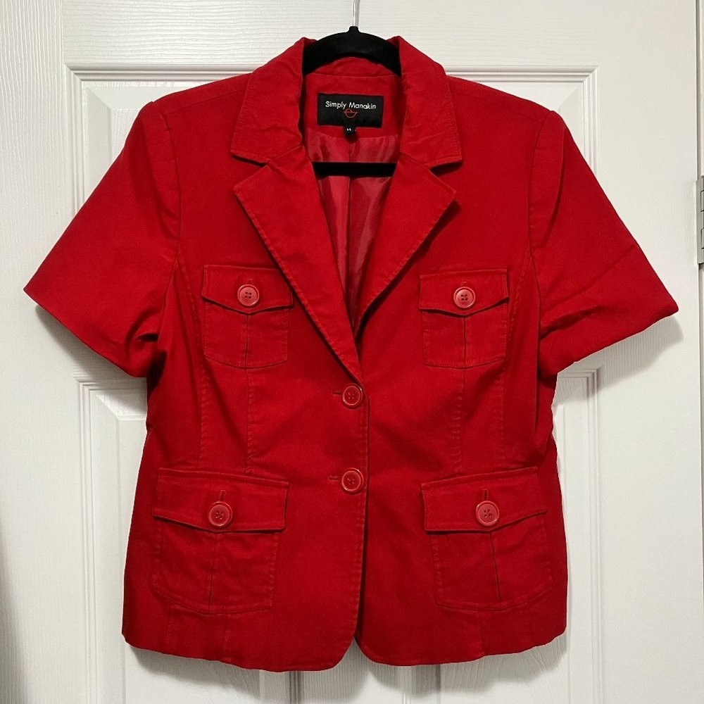 ⭐️2/$30⭐️ Simply Manakin red short sleeve jacket, size 14